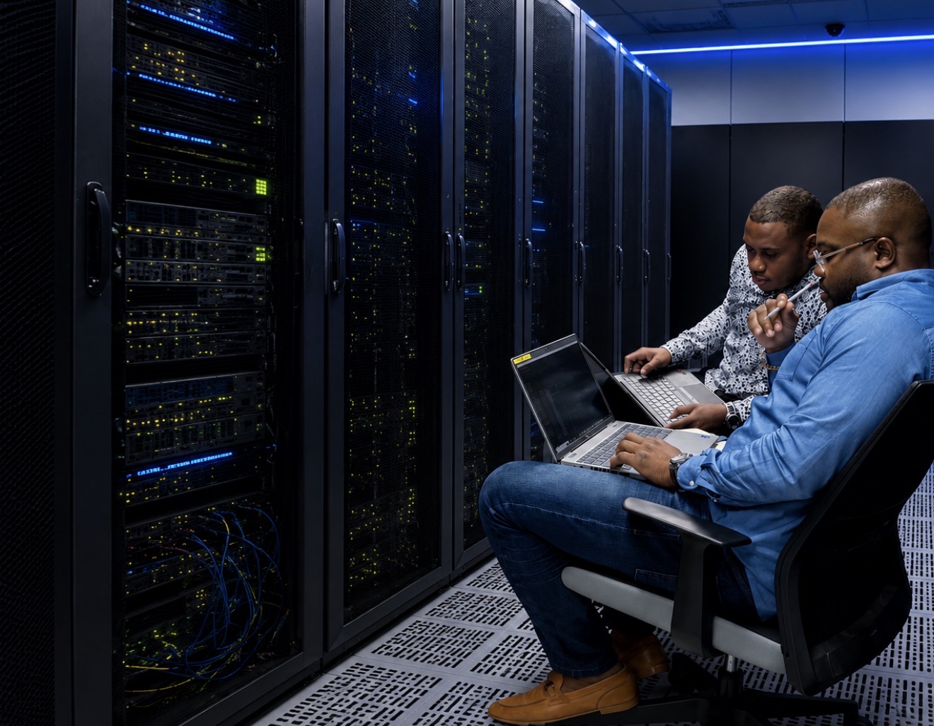 Equipa técnica AnyNetwork em datacenter
